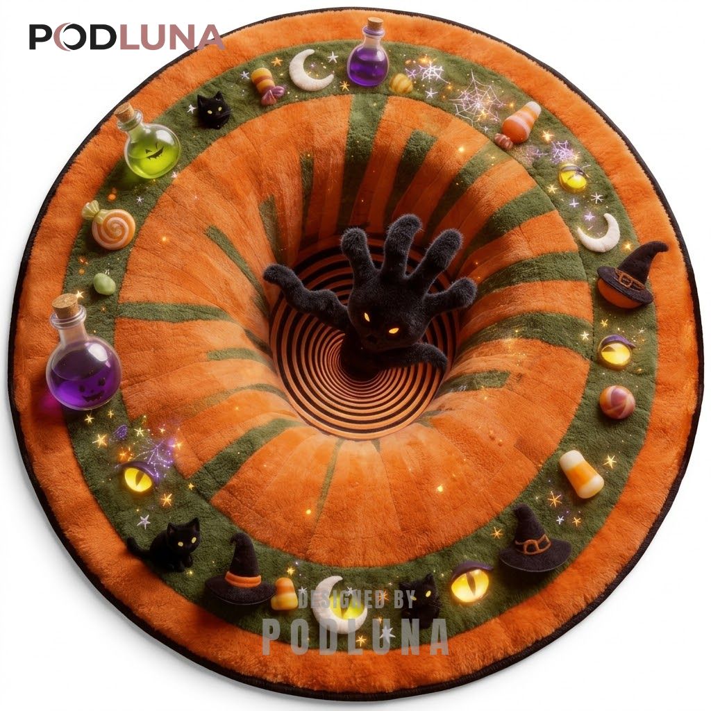 Black Hand Halloween 3D Rug Potion Bottles Witch Hat Vortex 1