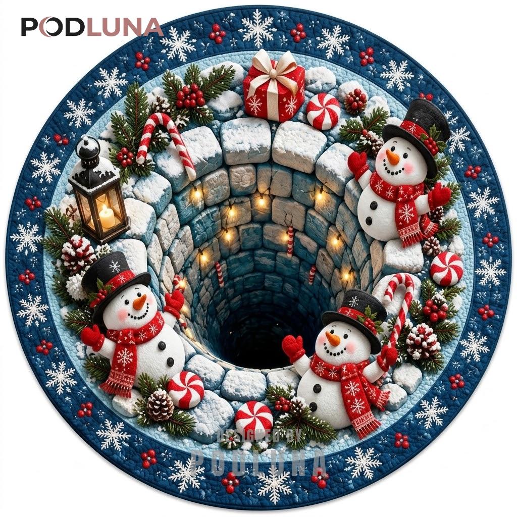 Blue Snowman 3D Christmas Rug Peppermint Stone Well