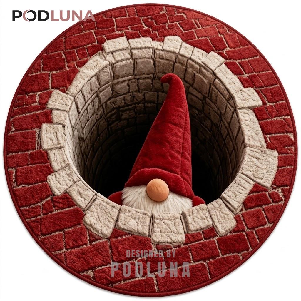 Brick Well 3D Christmas Rug Gnome Peekaboo Red Beard