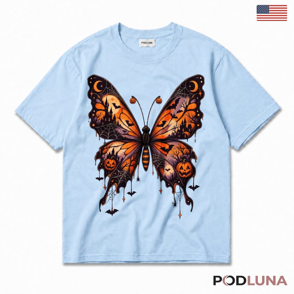 Butterfly Halloween T-Shirt Pumpkin Moon Gothic Spooky Gift