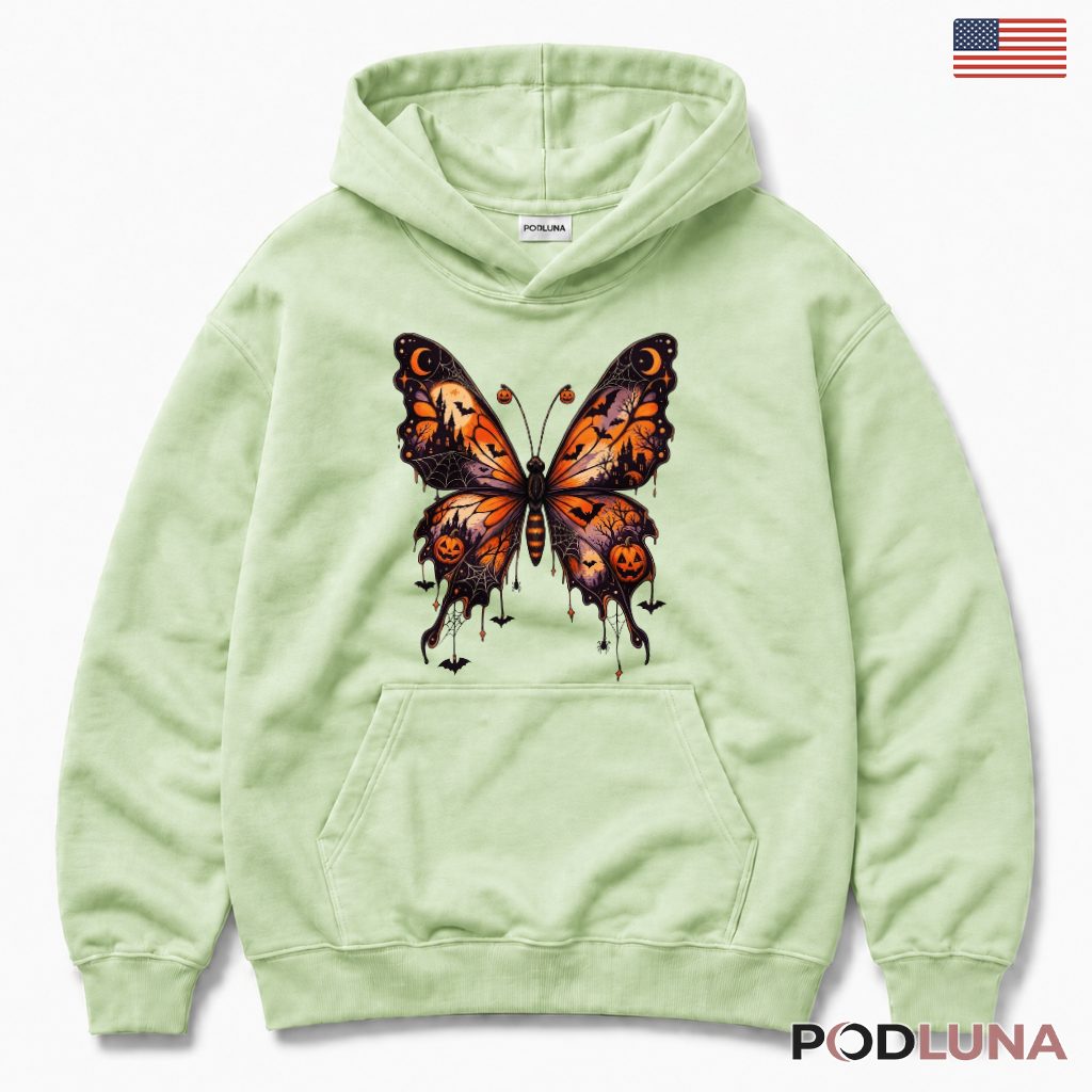 Butterfly Halloween Hoodie Pumpkin Moon Gothic Spooky Gift Butterfly Halloween Hoodie Pumpkin Moon Gothic Spooky Gift