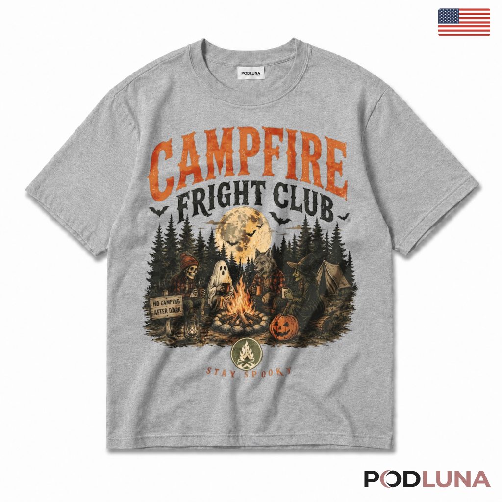 Camping Halloween T-Shirt Spooky Campfire Night Party Gift