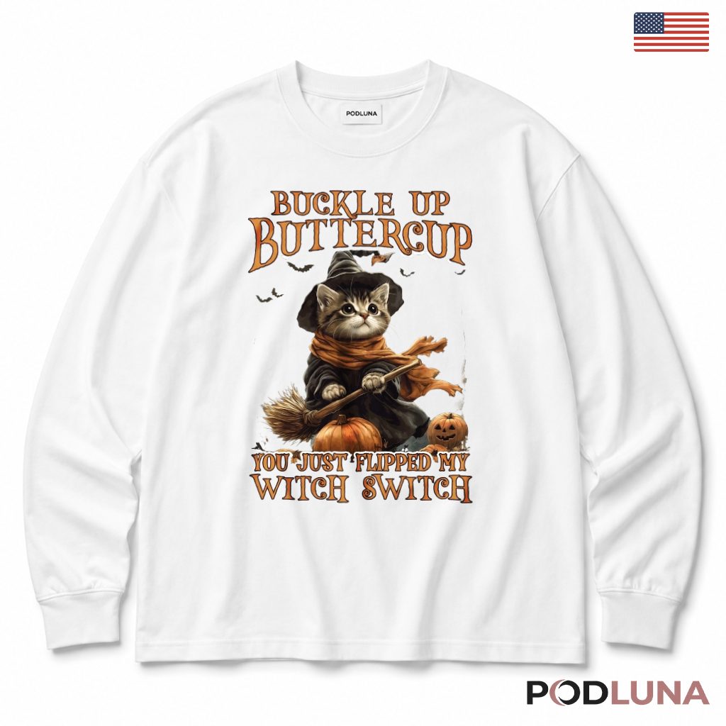 Cat Halloween Long Sleeve Witch Broom Pumpkin Cute Animal Cat Halloween Long Sleeve Witch Broom Pumpkin Cute Animal