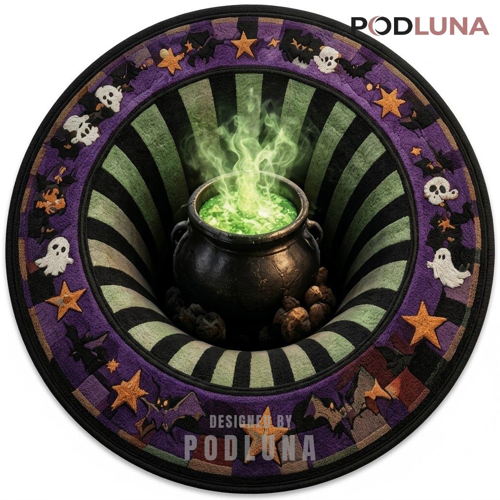 Cauldron Halloween 3D Rug Green Smoke Striped Vortex Star 1