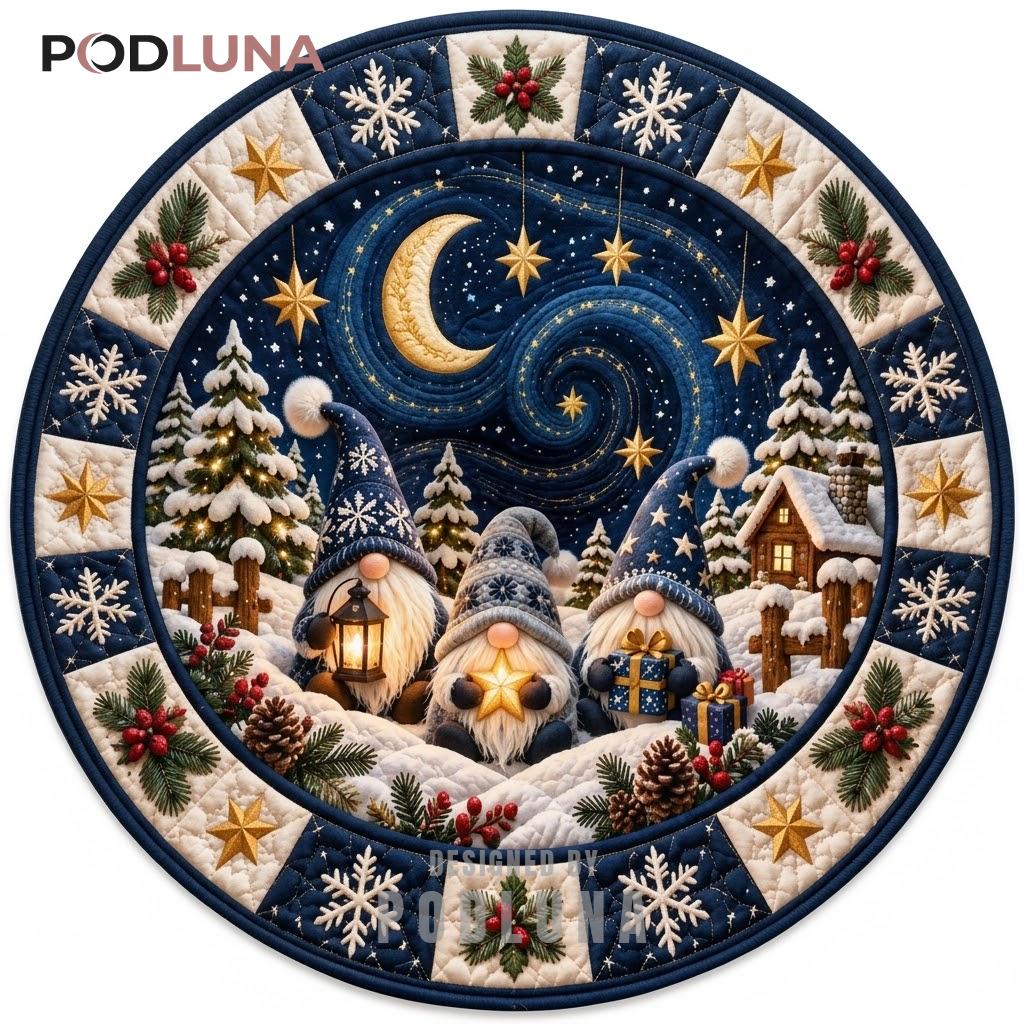 Celestial Gnome 3D Christmas Rug Crescent Moon Starry Night