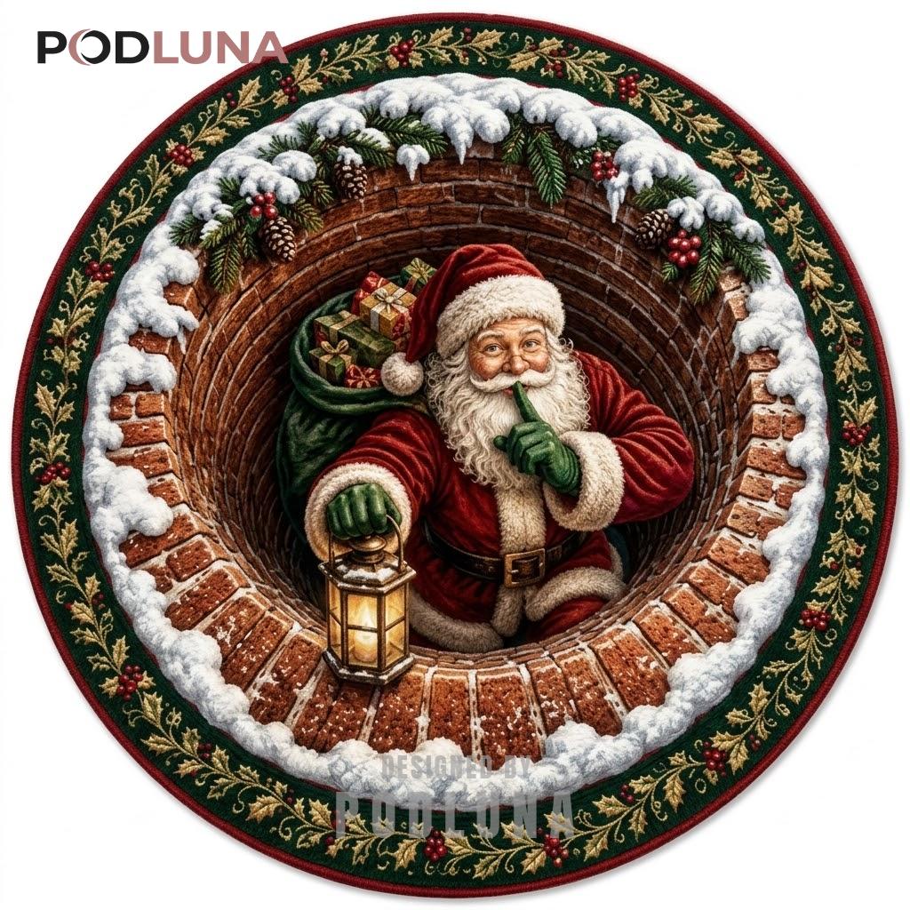 Chimney 3D Christmas Rug Santa Lantern Snowy Brick Sneak