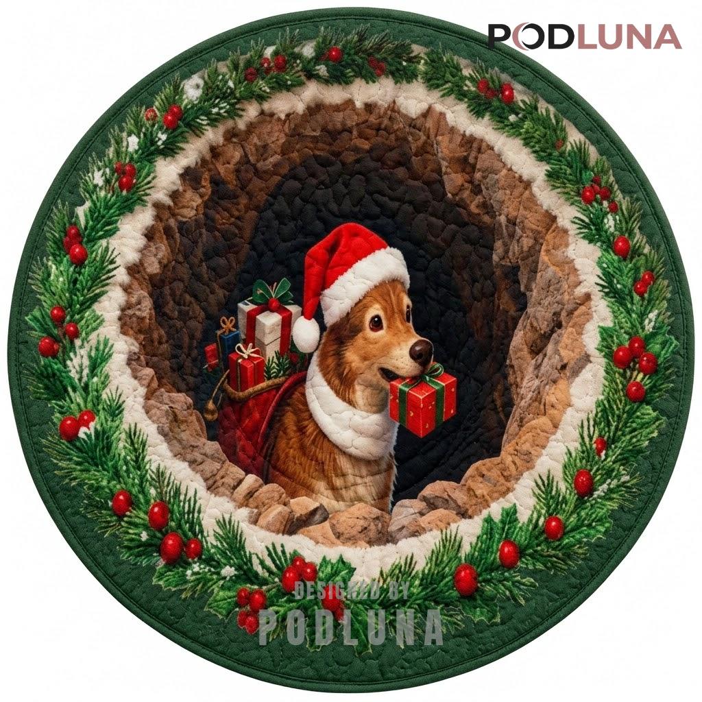 Collie 3D Christmas Rug Tree Hollow Gift Delivery