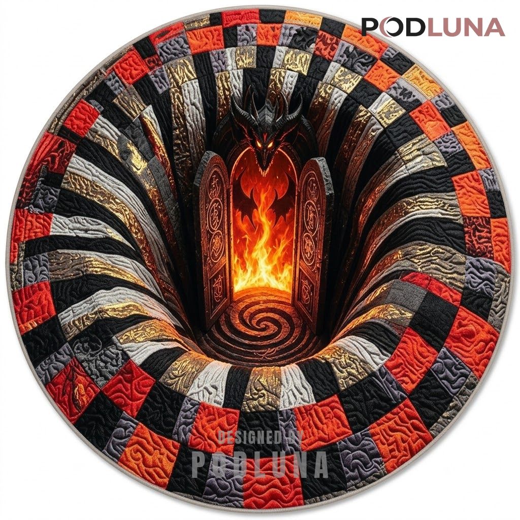 Devil Halloween 3D Rug Flaming Gate Patchwork Portal Illusion 1
