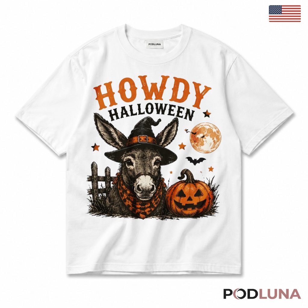 Donkey Halloween T-Shirt Western Witch Pumpkin Farm Animal Gift