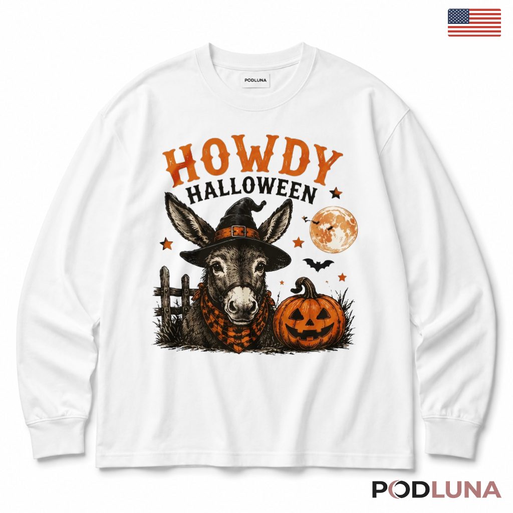 Donkey Halloween Long Sleeve Western Witch Pumpkin Farm Animal Gift Donkey Halloween Long Sleeve Western Witch Pumpkin Farm Animal Gift