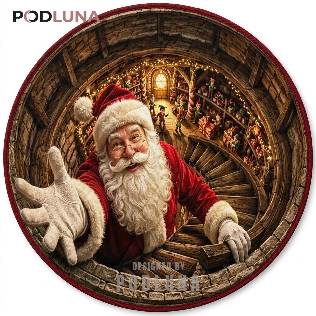 Elf 3D Christmas Rug Santa Workshop Staircase Toyland