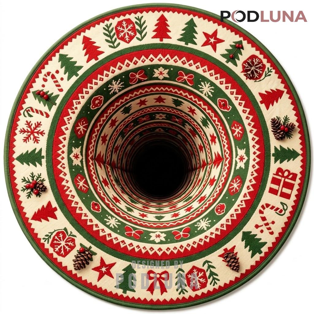 Fair Isle 3D Christmas Rug Pattern Tree Endless Tunnel