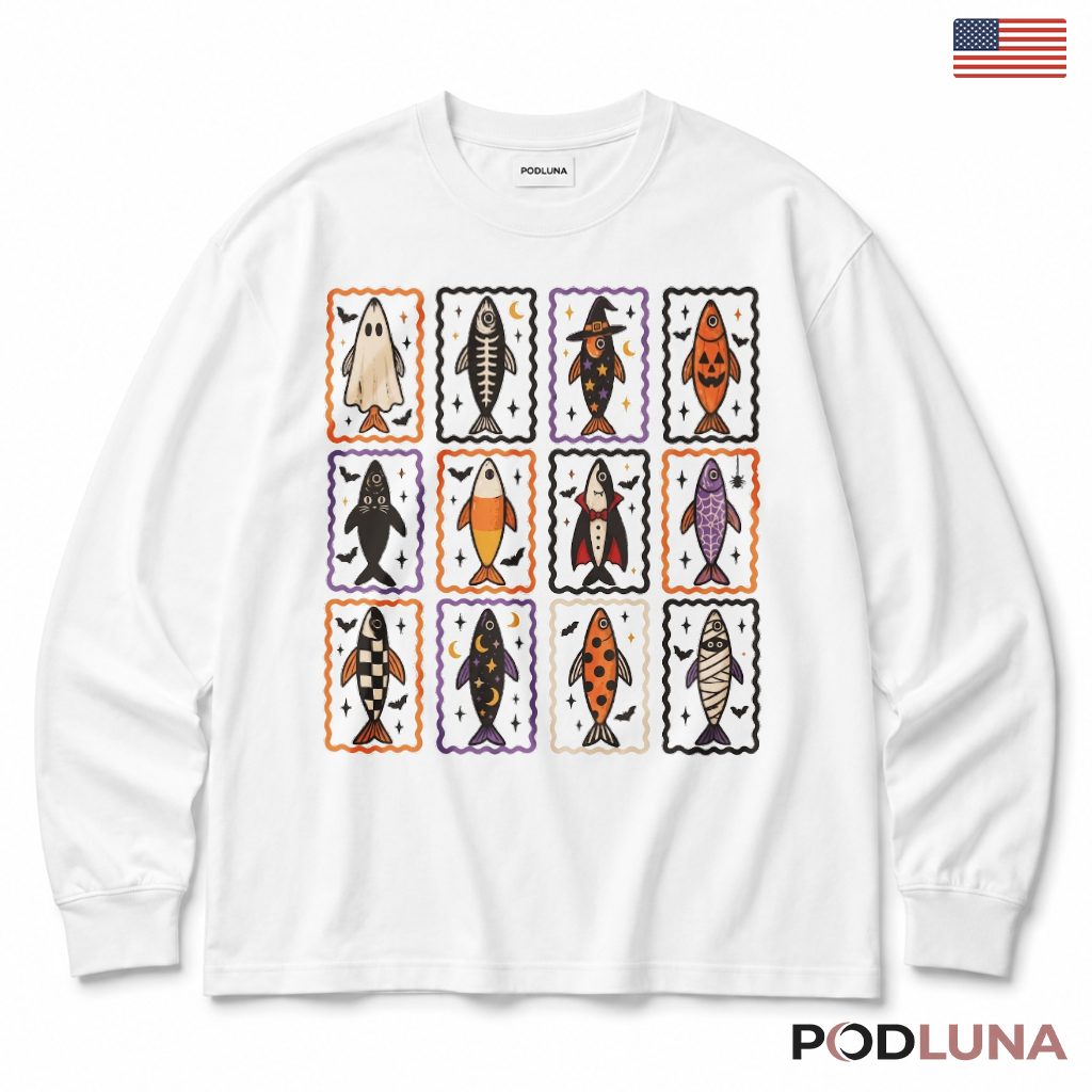 Fish Halloween Long Sleeve Spooky Vintage Cute Animal Gift Fish Halloween Long Sleeve Spooky Vintage Cute Animal Gift