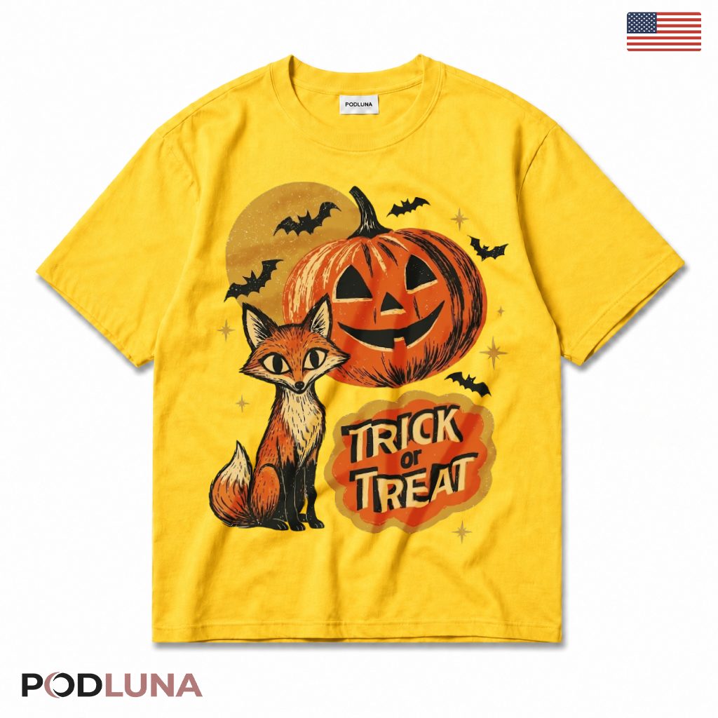 Fox Halloween T-Shirt Pumpkin Trick Or Treat Spooky Night