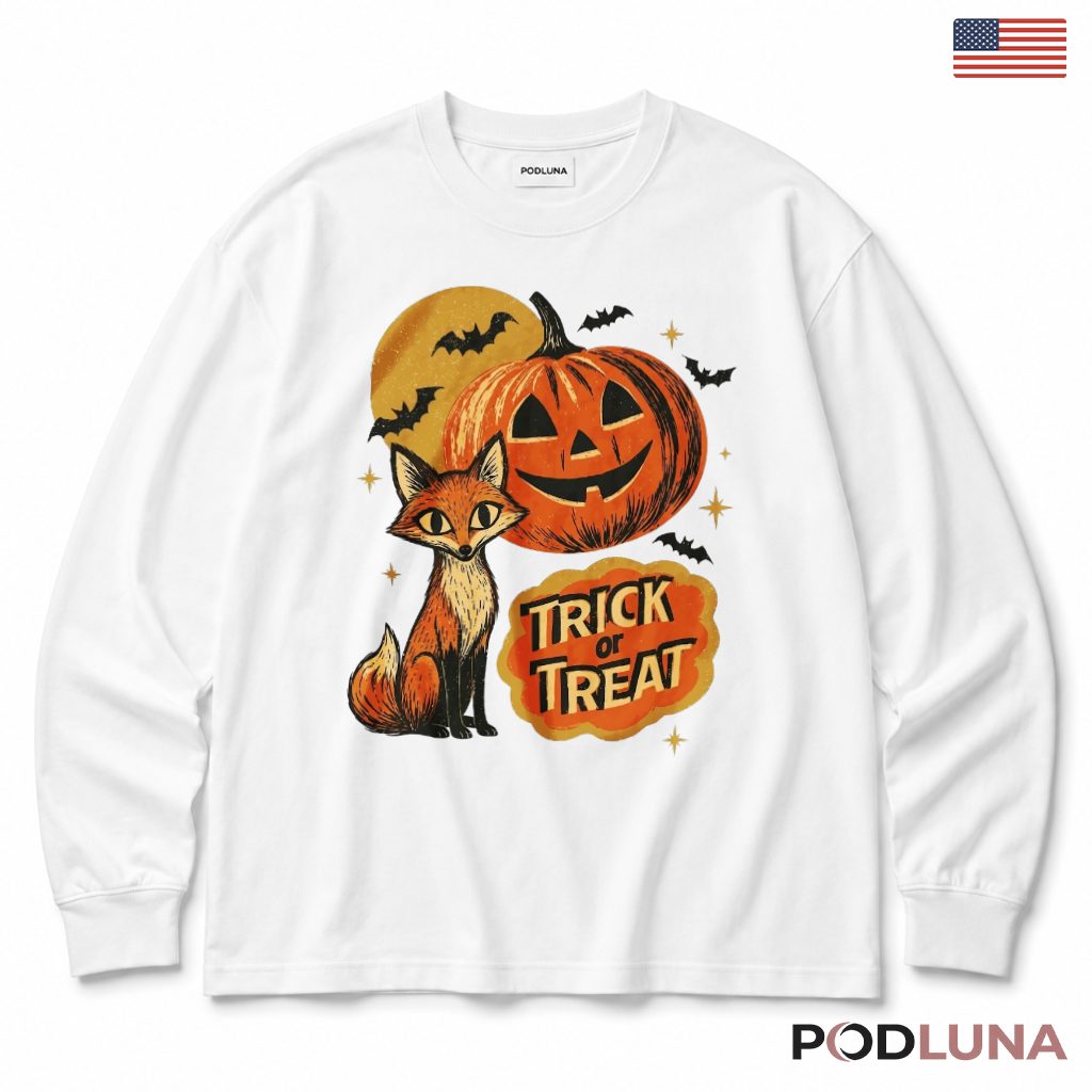 Fox Halloween Long Sleeve Pumpkin Trick Or Treat Spooky Night Fox Halloween Long Sleeve Pumpkin Trick Or Treat Spooky Night