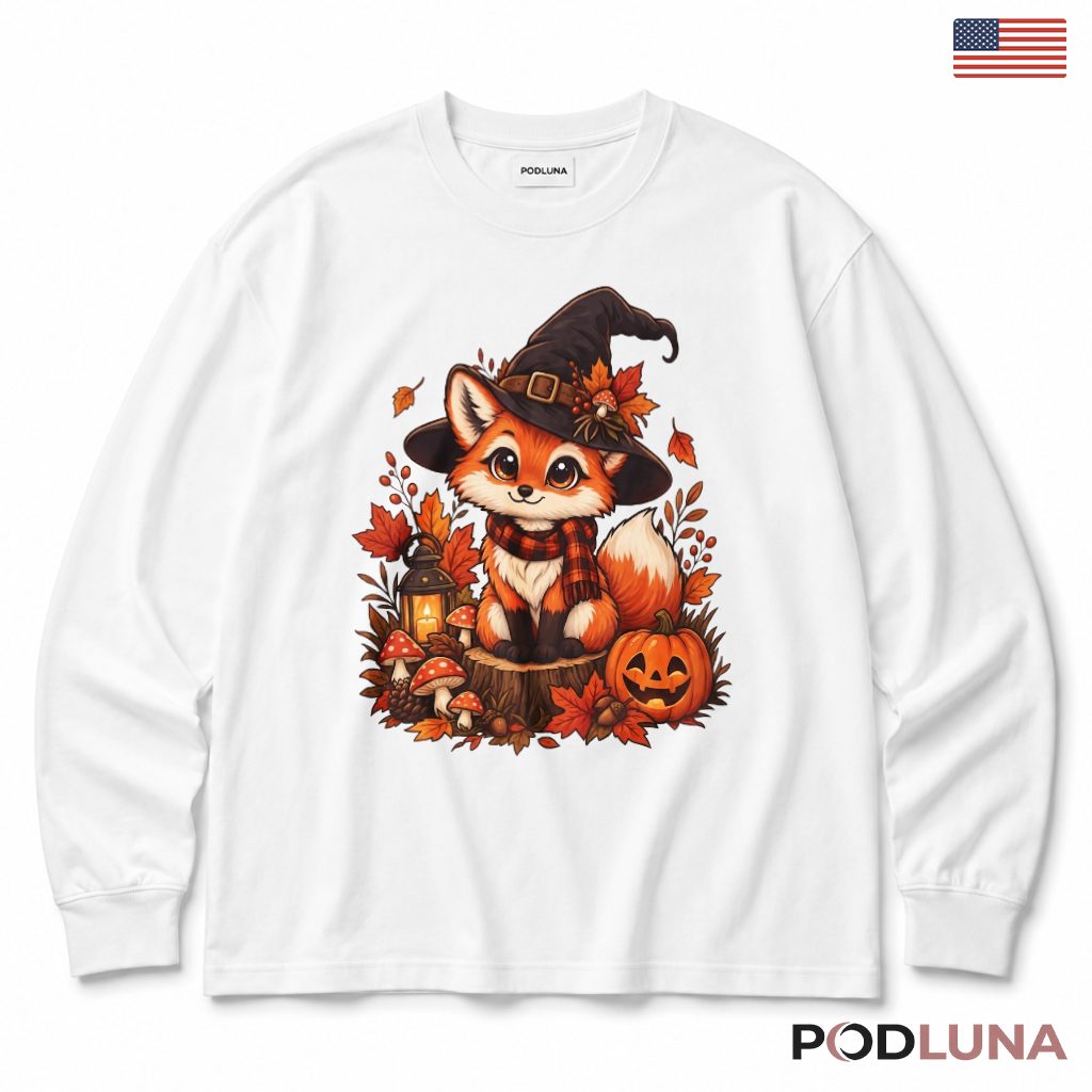 Fox Halloween Long Sleeve Witch Cute Autumn Pumpkin Forest Fox Halloween Long Sleeve Witch Cute Autumn Pumpkin Forest