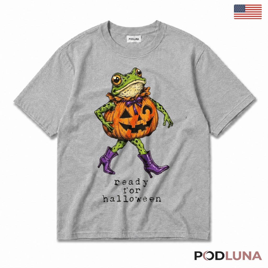 Frog Pumpkin Halloween T-Shirt Ready For Halloween Purple Boots