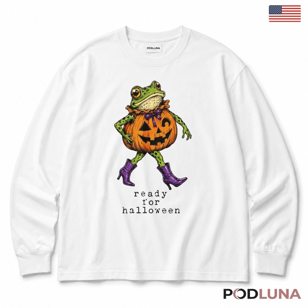 Frog Pumpkin Halloween Long Sleeve Ready For Halloween Purple Boots Frog Pumpkin Halloween Long Sleeve Ready For Halloween Purple Boots