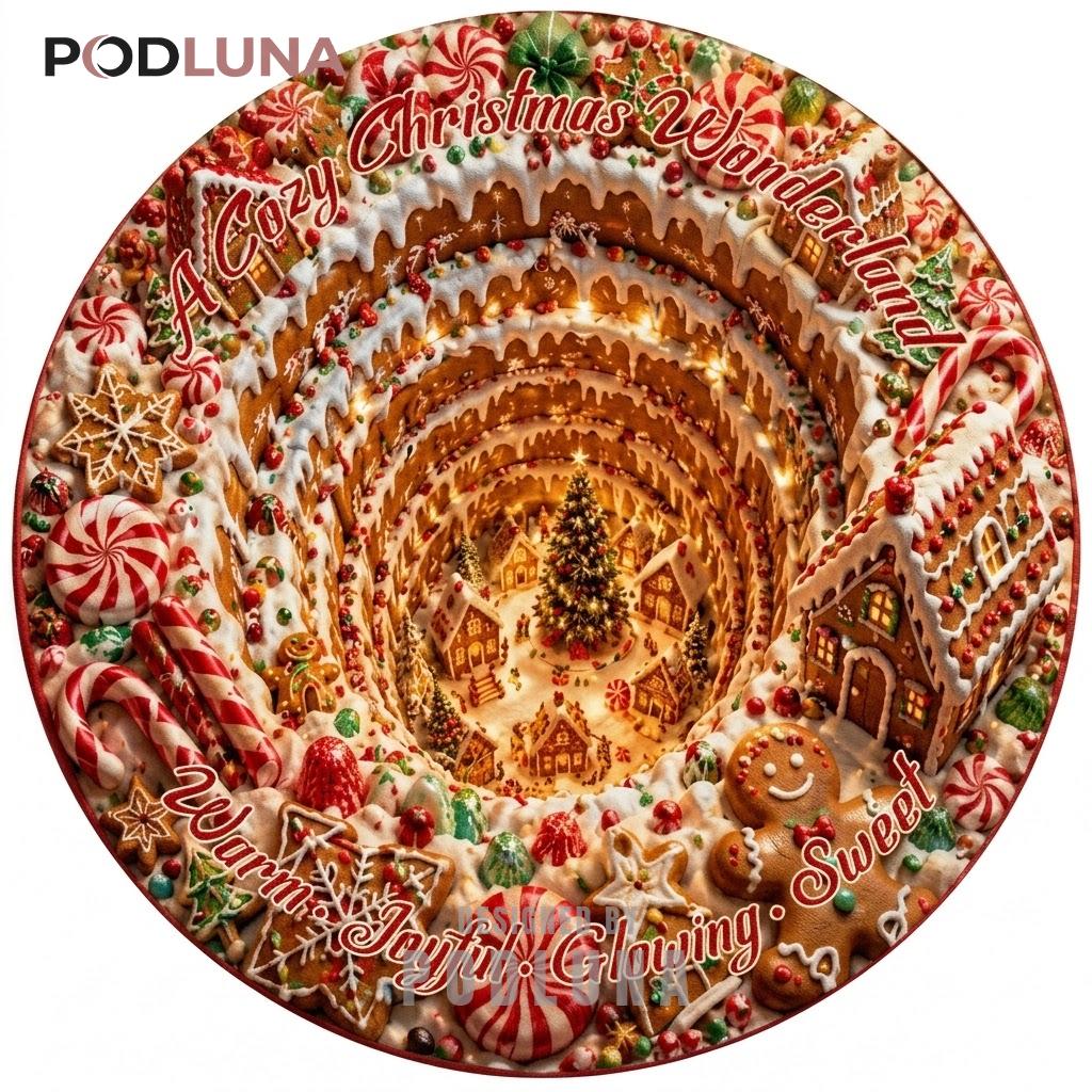 Frosted Gingerbread 3D Rug Icing Tunnel Village Glow
