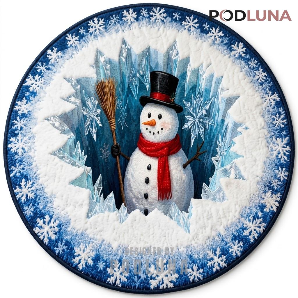 Frosty 3D Christmas Rug Snowman Icy Cave Broomstick