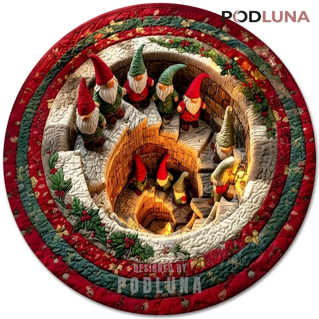 Garden Gnome 3D Christmas Rug Tunnel Parade Warm Glow