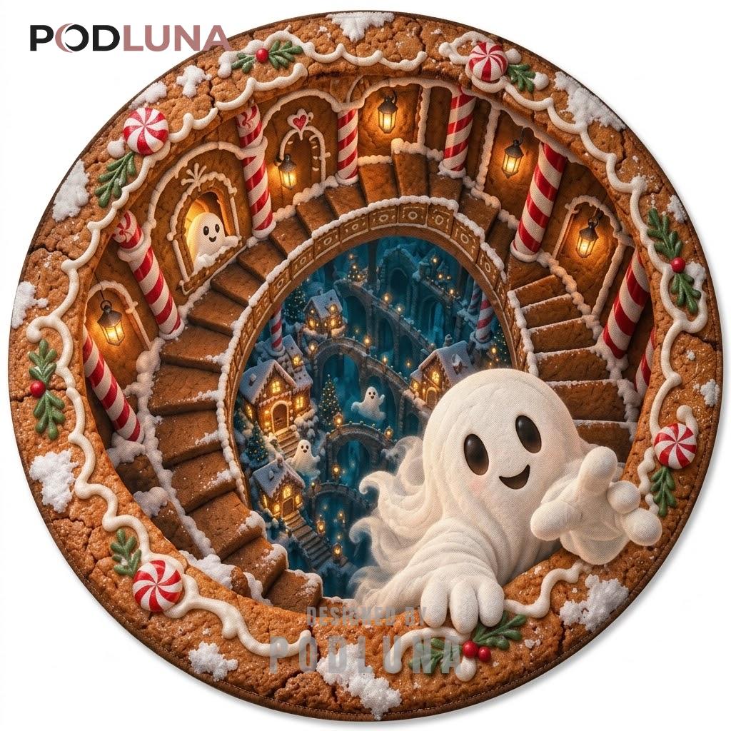 Ghost 3D Christmas Rug Gingerbread Village Staircase Peppermint