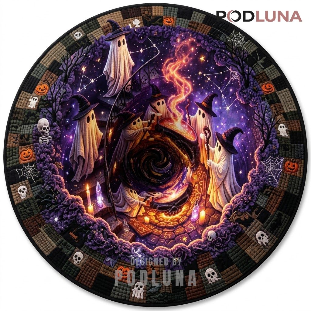 Ghost Coven Halloween 3D Rug Cosmic Skull Ritual Circle 1