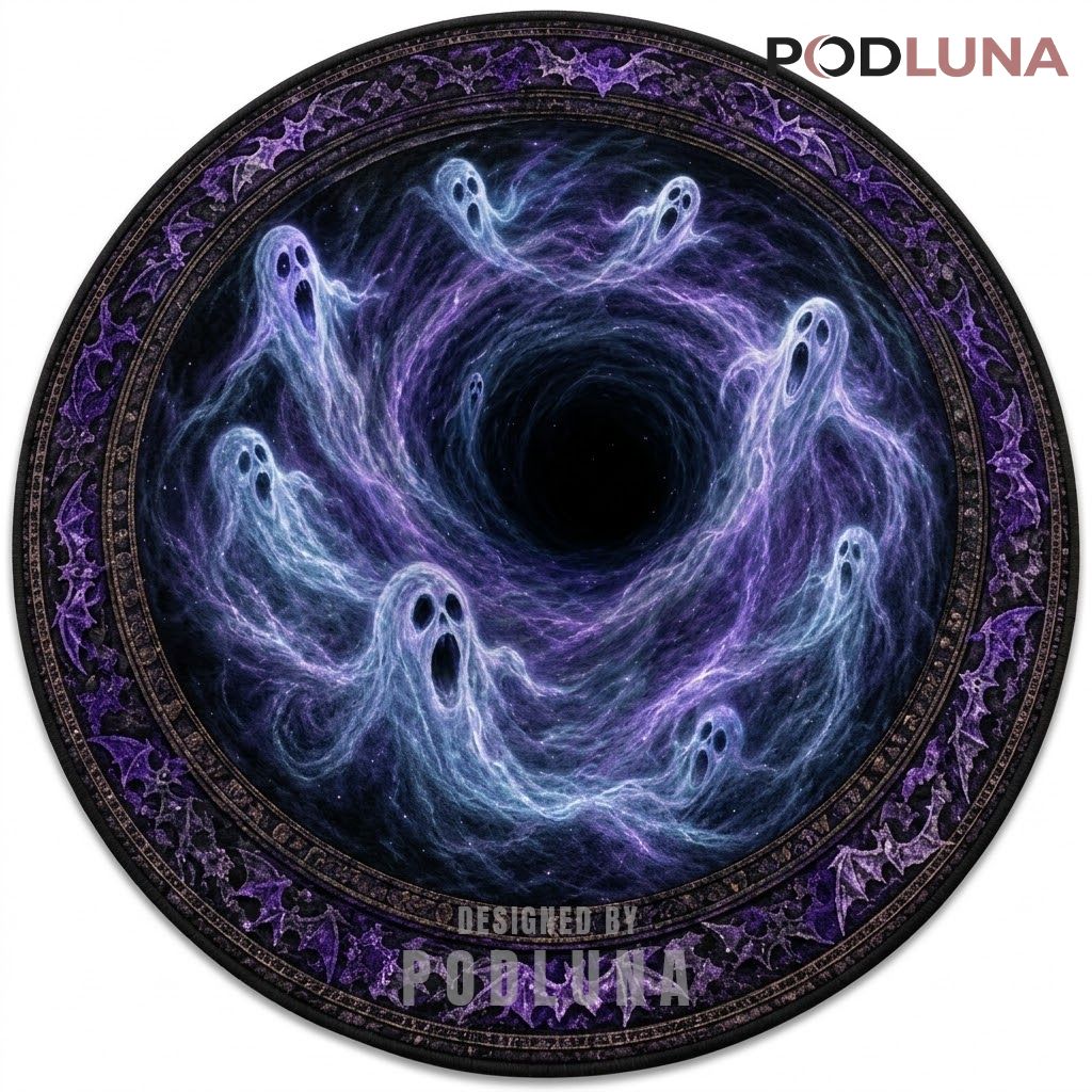 Ghost Halloween 3D Rug Swirling Purple Vortex Bat Border 1