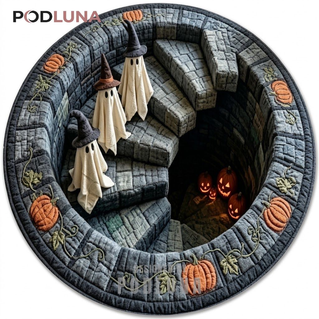 Ghost Trio Halloween 3D Rug Witch Hat Stairway Pumpkin Pit 1