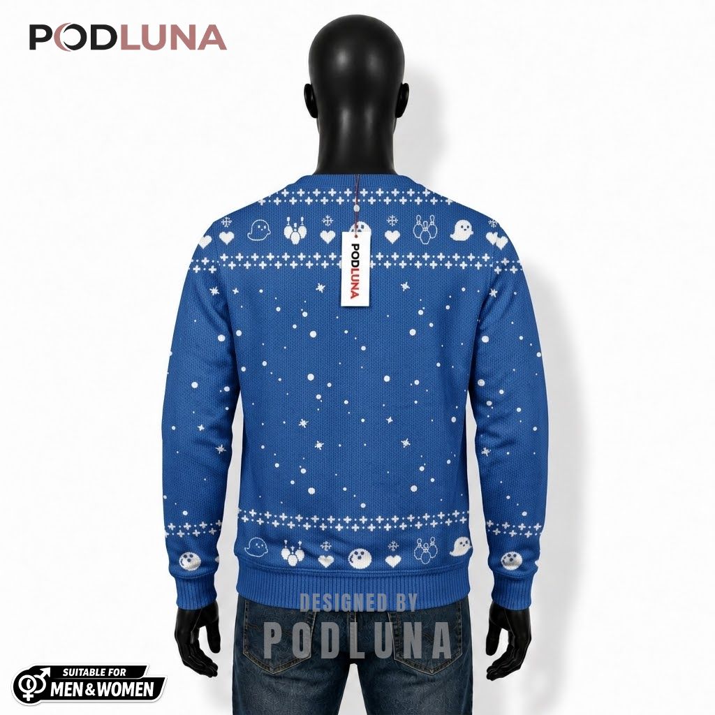 Ghost Ugly Halloween Sweater Boo Ling Bowling Blue Back Ghost Ugly Halloween Sweater Boo Ling Bowling Blue Back