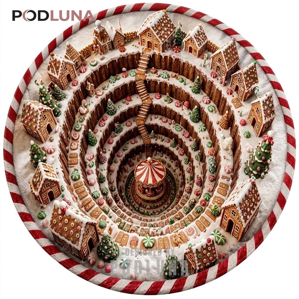 Gingerbread 3D Christmas Rug Village Carousel Candy Spiral