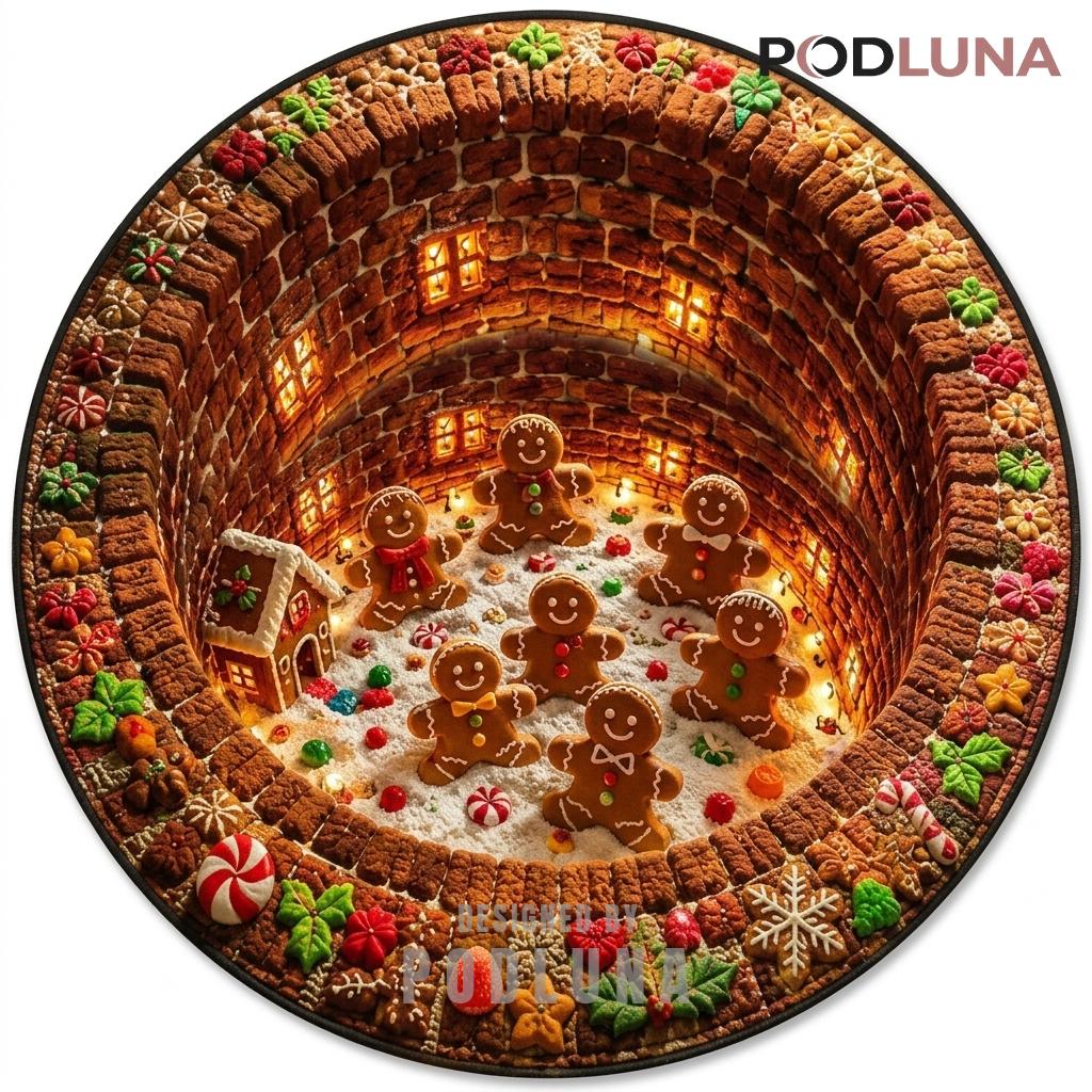 Gingerbread Men 3D Christmas Rug Candy Cookie Well Scene