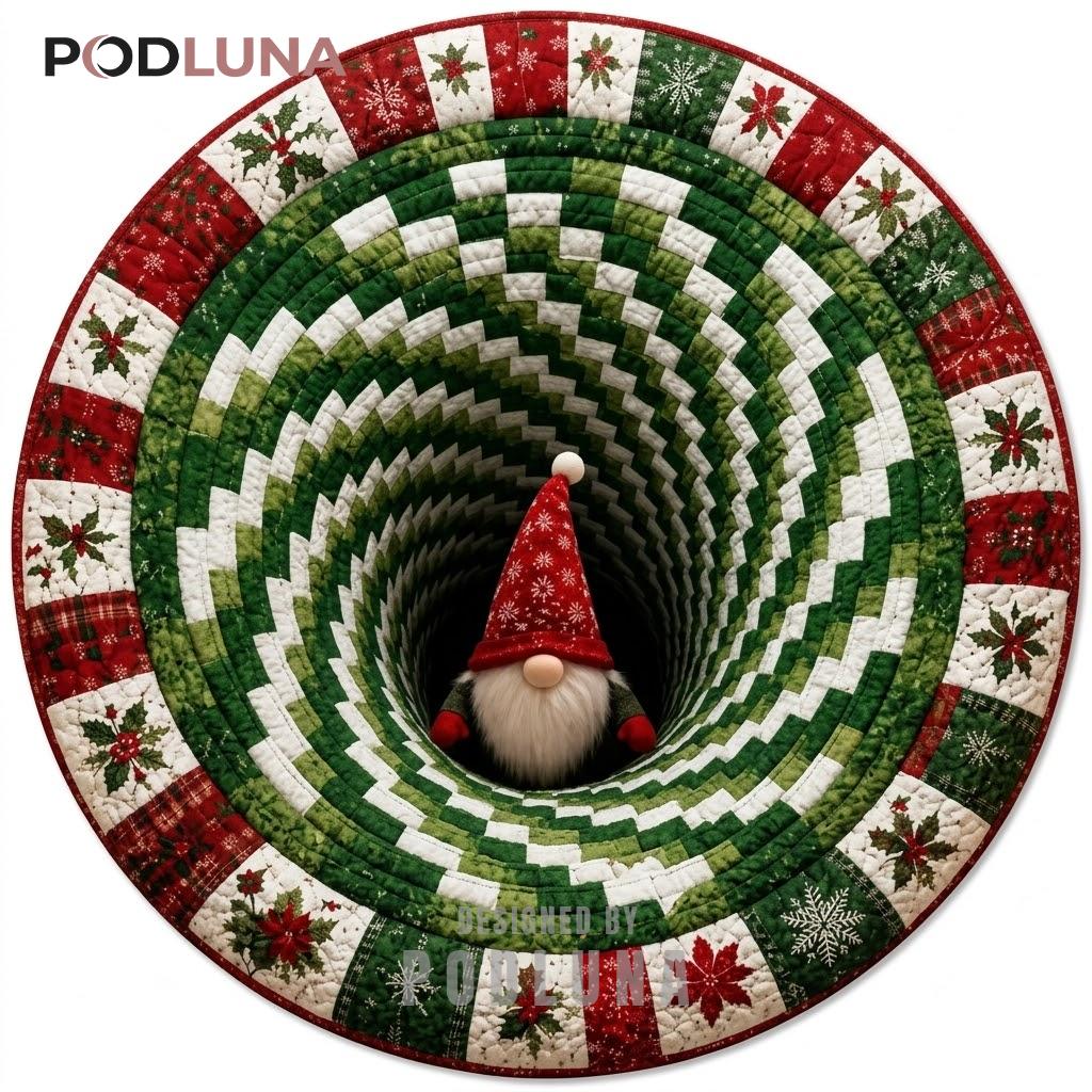 Gnome 3D Christmas Rug Poinsettia Green Vortex Cozy