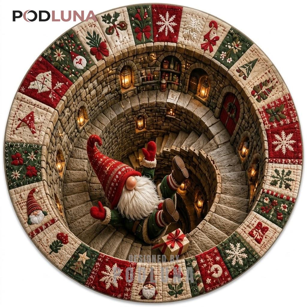 Gnome 3D Christmas Rug Stone Staircase Patchwork Cellar