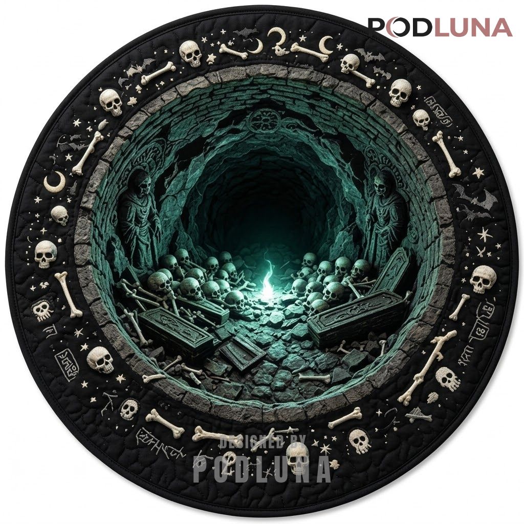 Halloween 3D Rug Coffin Crypt Skull Bone Border Illusion 1