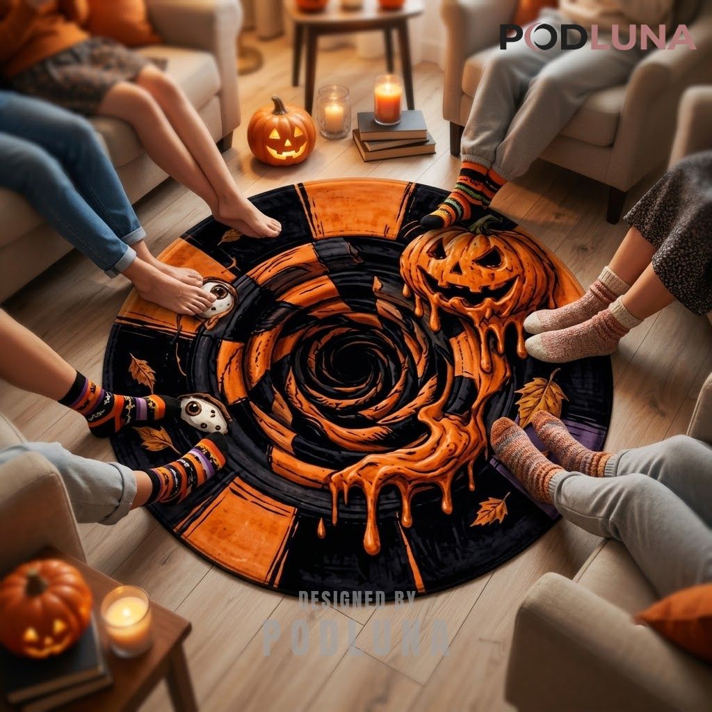 Halloween 3D Rug Dripping Jack O Lantern Vortex Eyeball Illusion 2 Halloween 3D Rug Dripping Jack O Lantern Vortex Eyeball Illusion 2