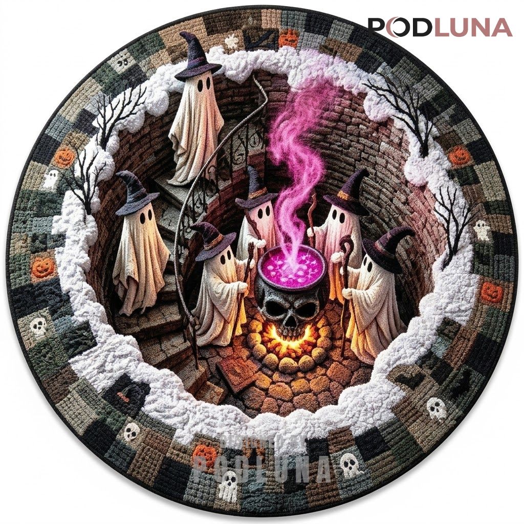 Halloween 3D Rug Ghost Coven Pink Cauldron Stairway Portal 1