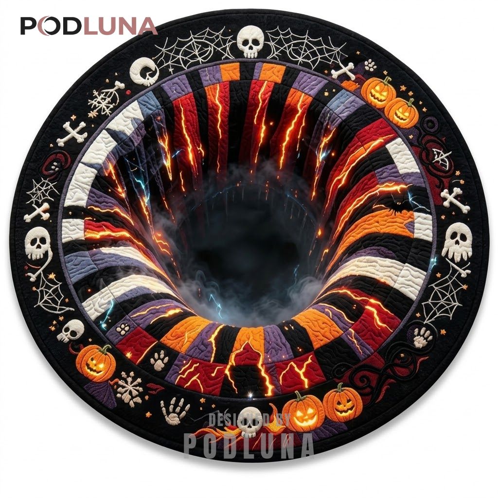 Halloween 3D Rug Lightning Vortex Skull Pumpkin Patchwork 1