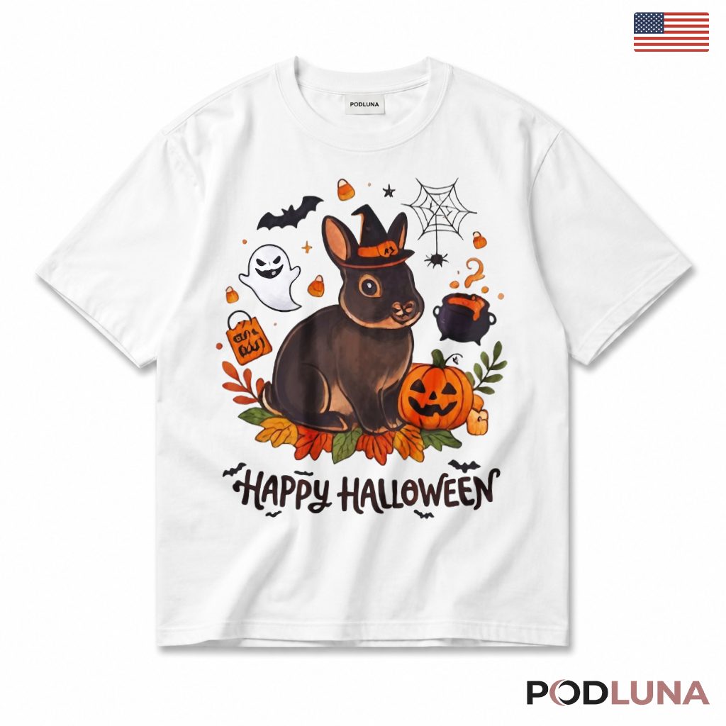 Halloween Bunny Witch Hat T-Shirt Cute Rabbit Pumpkin