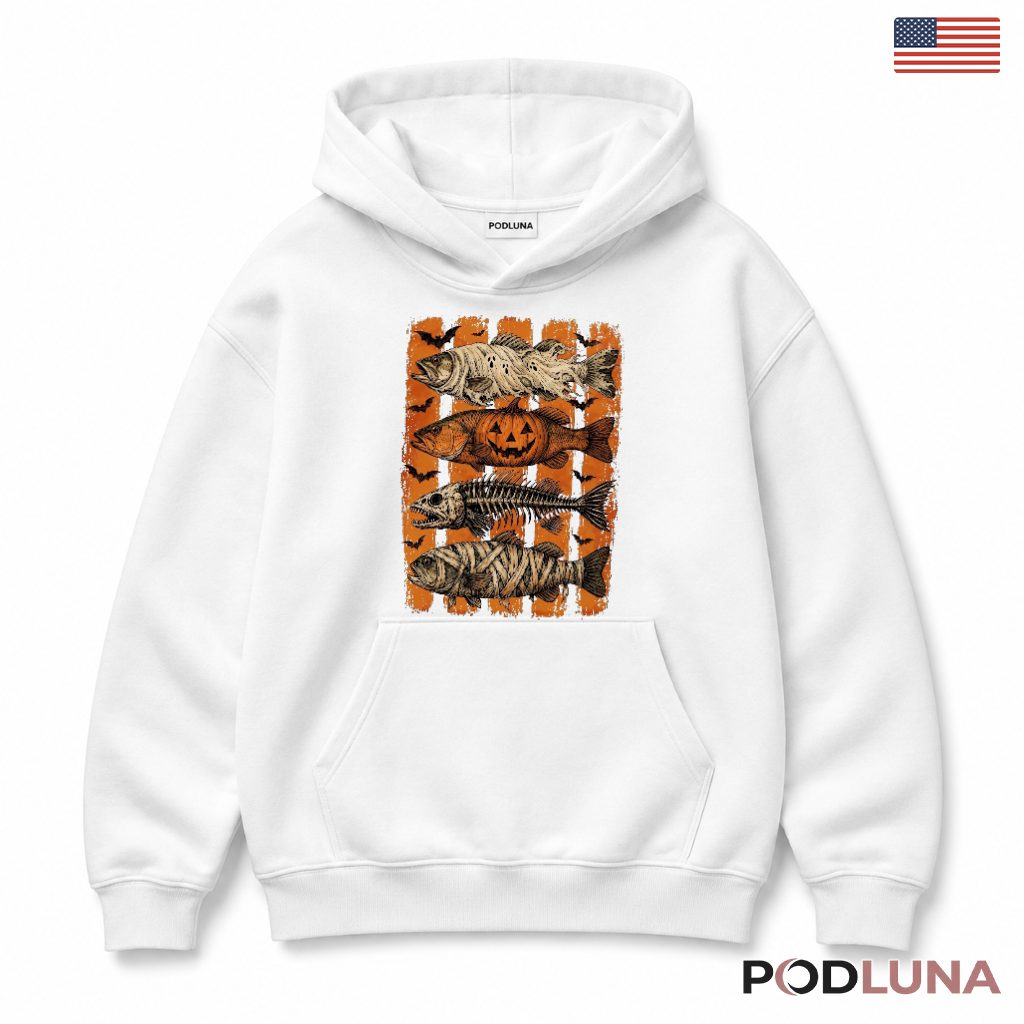 Halloween Fish Hoodie Spooky Skeleton Pumpkin Costume Halloween Fish Hoodie Spooky Skeleton Pumpkin Costume