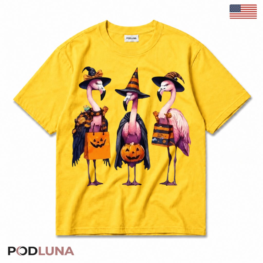 Halloween Flamingos Witch T-Shirt Spooky Group Costume