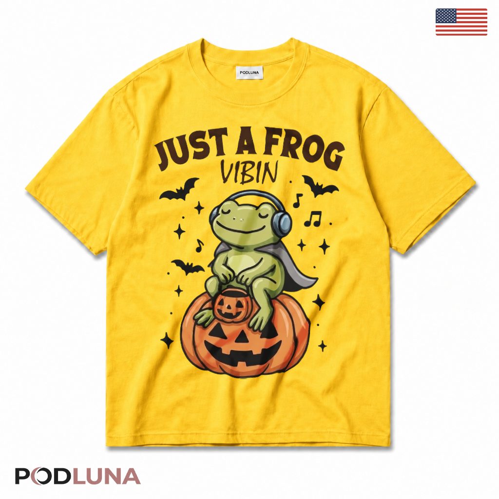 Halloween Music Frog T-Shirt Just A Frog Vibin