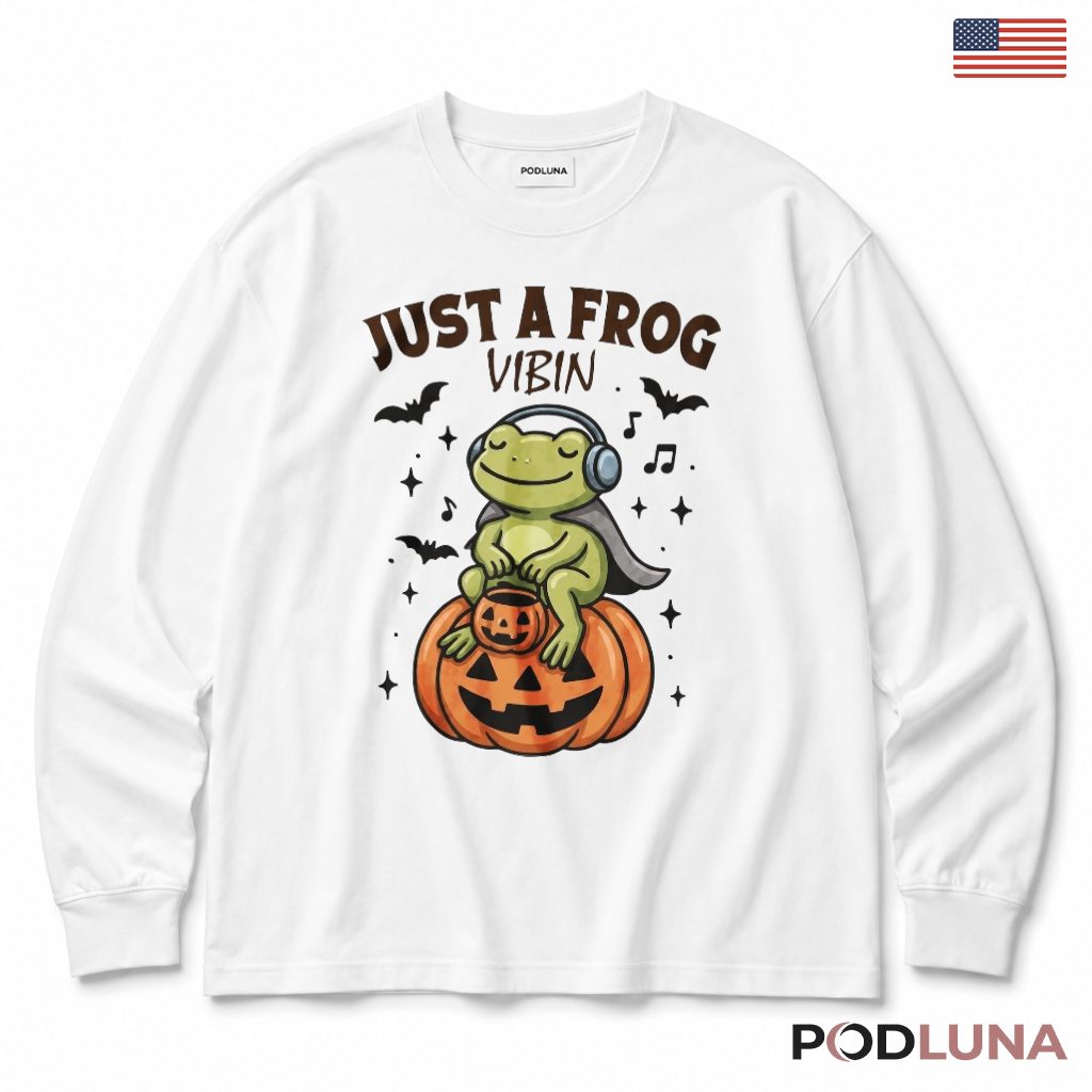 Halloween Music Frog Long Sleeve Just A Frog Vibin Halloween Music Frog Long Sleeve Just A Frog Vibin