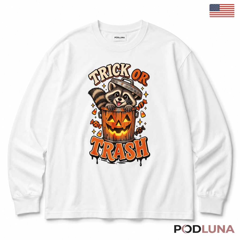 Halloween Raccoon Long Sleeve Spooky Trash Can Candy Pumpkin Halloween Raccoon Long Sleeve Spooky Trash Can Candy Pumpkin