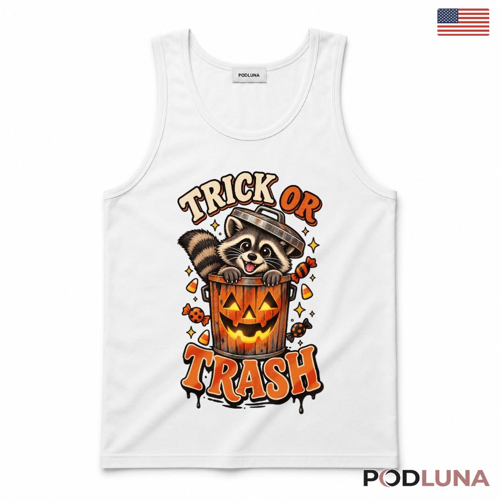 Halloween Raccoon Tank Top Spooky Trash Can Candy Pumpkin Halloween Raccoon Tank Top Spooky Trash Can Candy Pumpkin