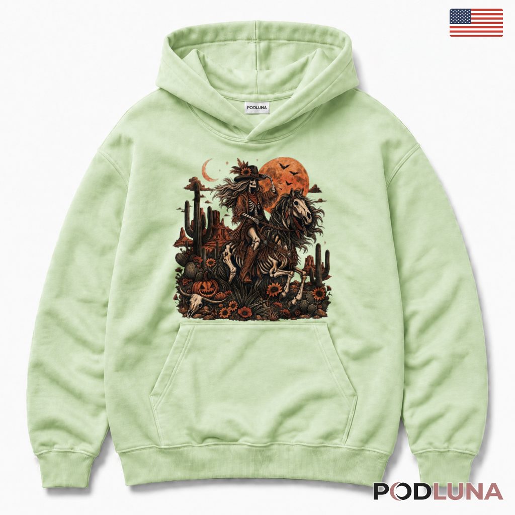 Halloween Skeleton Cowgirl Hoodie Western Horse Spooky Halloween Skeleton Cowgirl Hoodie Western Horse Spooky