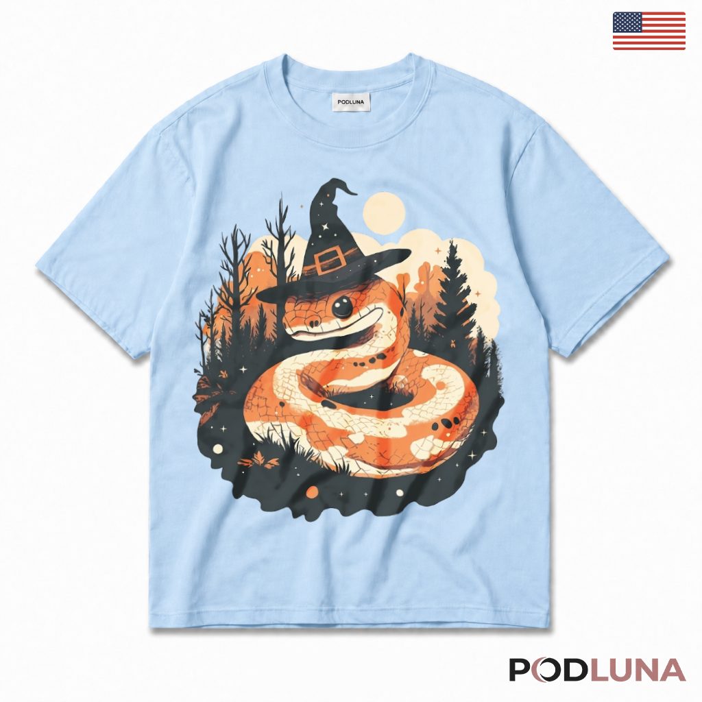 Halloween Snake T-Shirt Cute Witch Hat Reptile Spooky