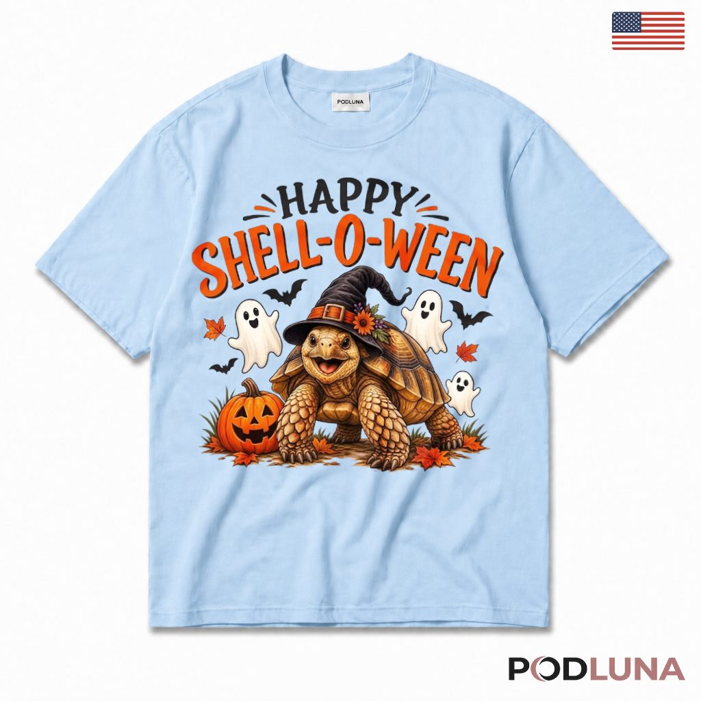 Halloween Tortoise T-Shirt Spooky Pumpkin Witch Hat