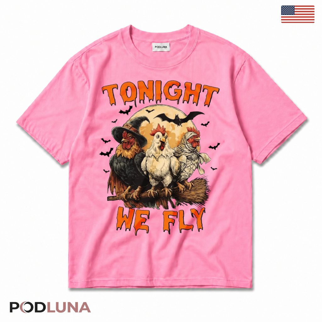 Halloween Witch Chickens T-Shirt Tonight We Fly