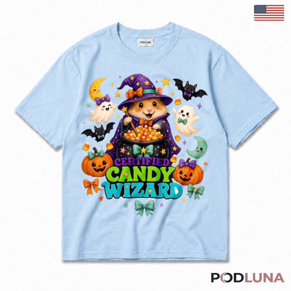 Halloween Witch Hamster T-Shirt Cute Candy Wizard